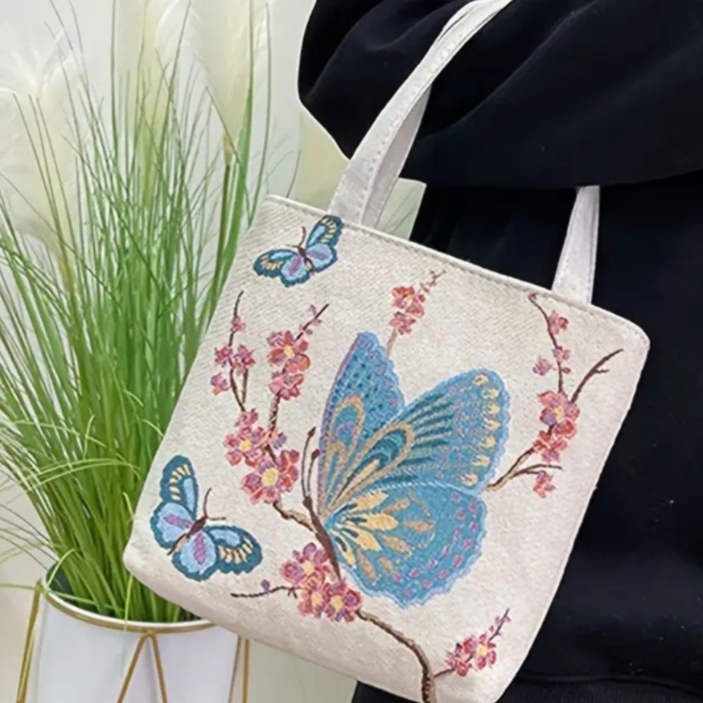 Small Bag with Embroidered Butterflies